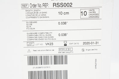 Terumo RSS002 Pinnacle Introducer Sheath 0.038inch x 10cm (x) ~ Box of 10